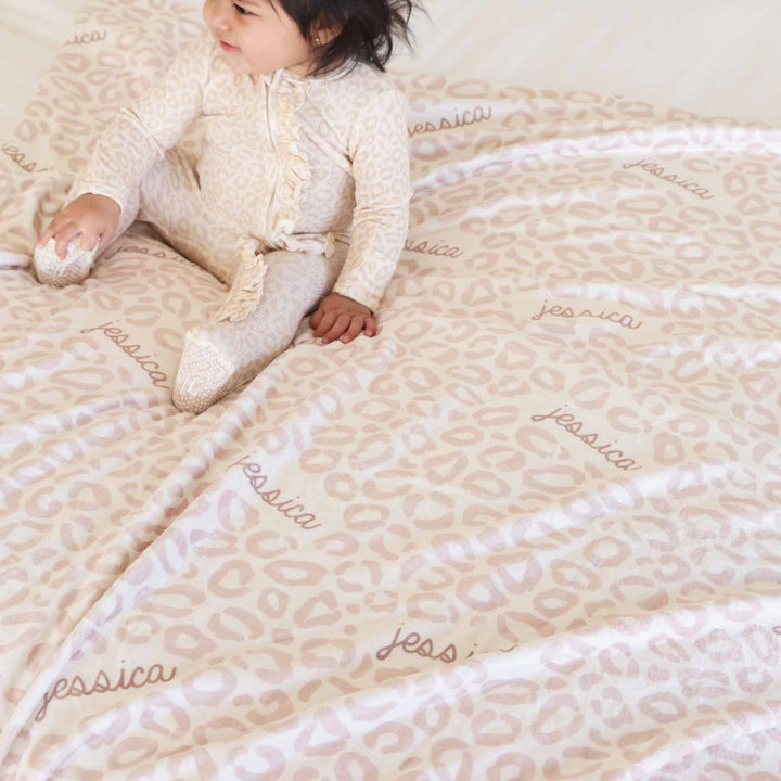 kids personalized name blanket neutral tan