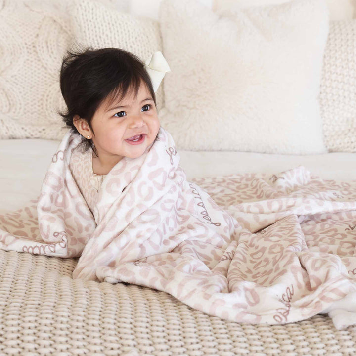 neutral leopard personalized name blanket for girls 