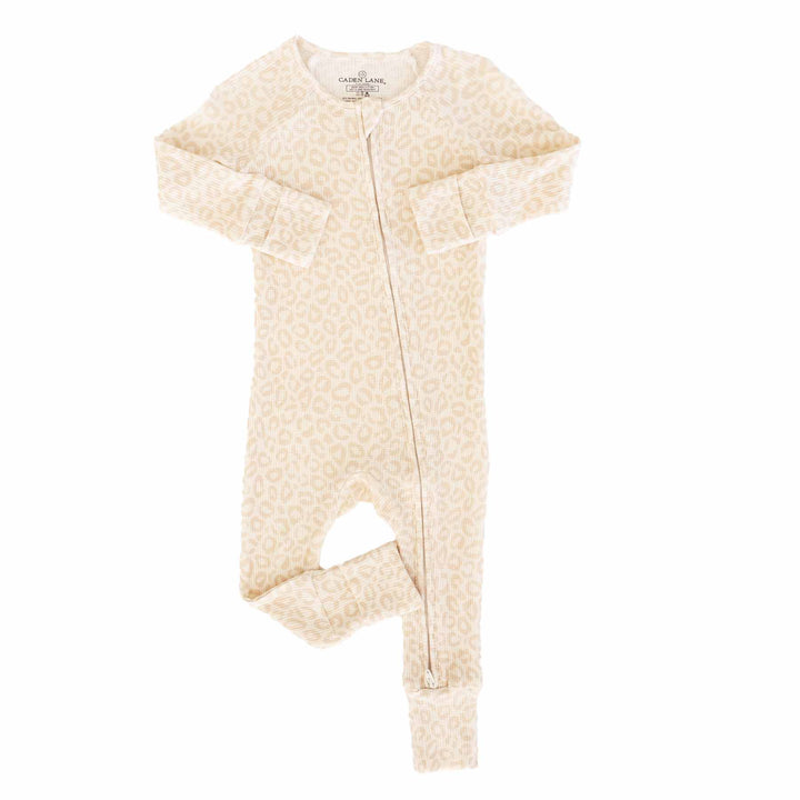 neutral leopard convertible zip romper for babies and toddlers