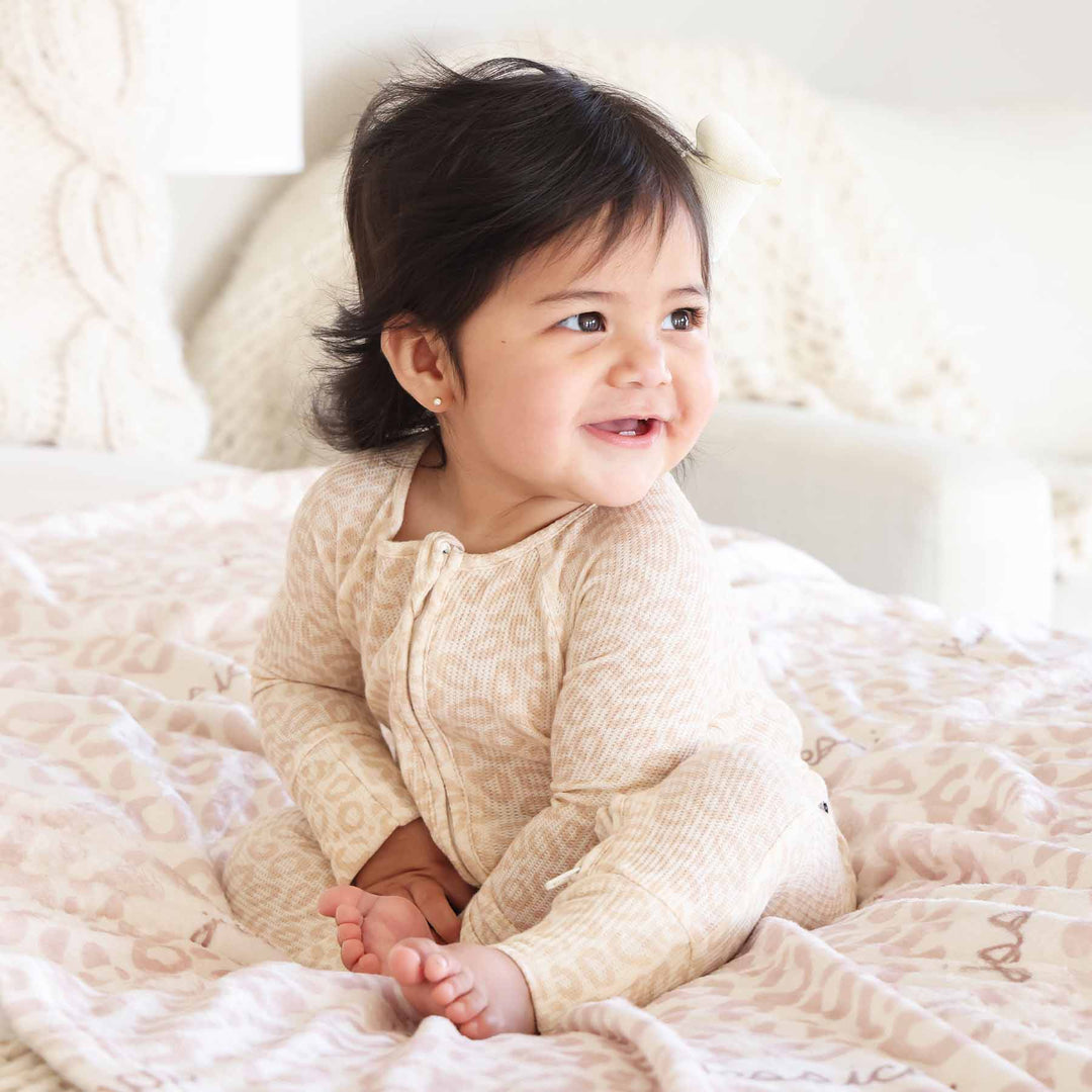 tan leopard bamboo viscose pajama romper for girls