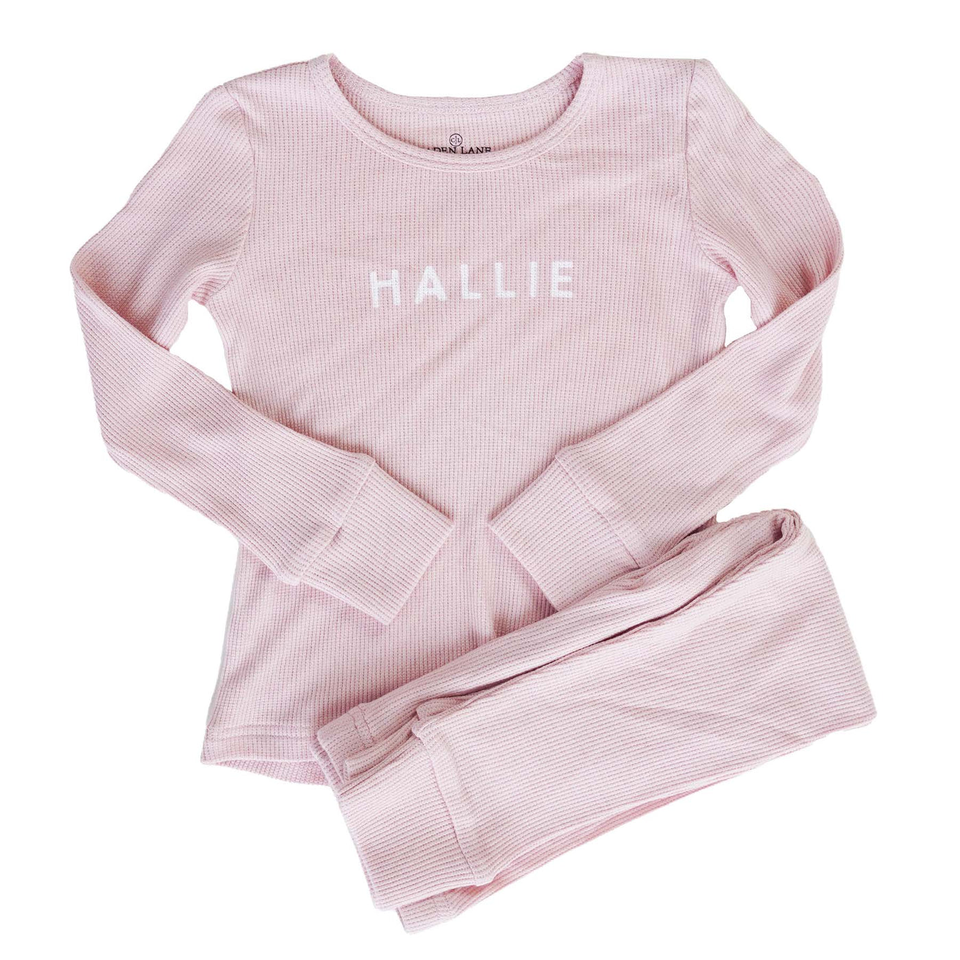 lovely pink waffle two piece pajama personalized 