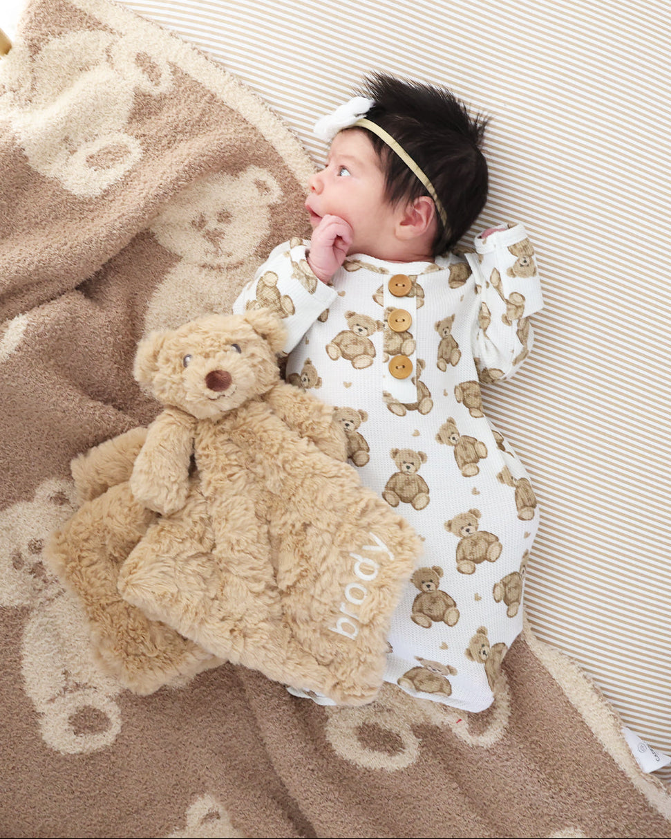 embroidered bear lovey