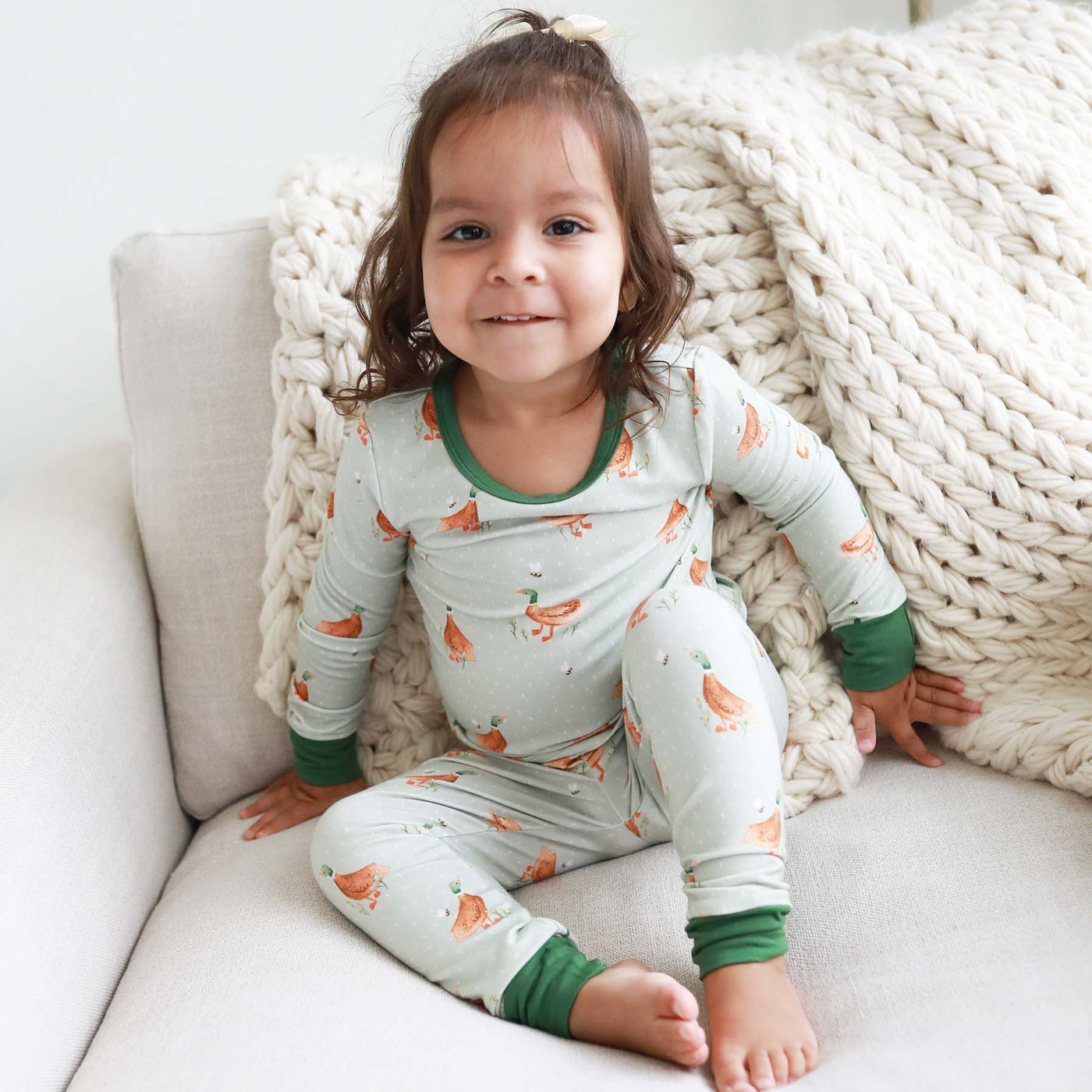 lucky duck pajama set for kids green 