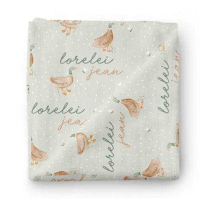 lucky ducky personalized swaddle blanket 