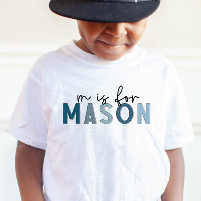m is for mason personalized blue color block graphic tee 