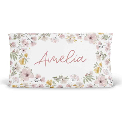 mauve and mustard floral personalized changing pad cover 
