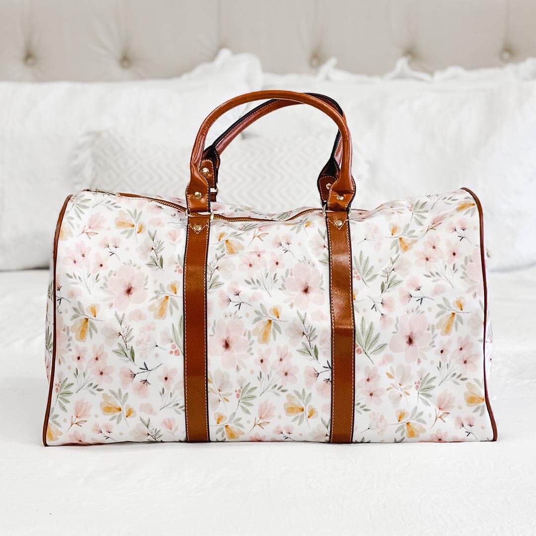 mauve and floral mustard overnight bag 