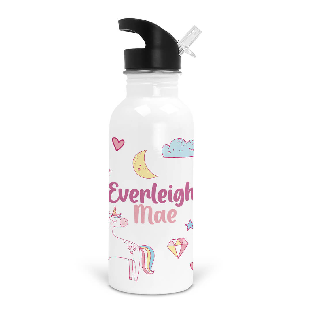 unicorn dreams personalized kids water bottle