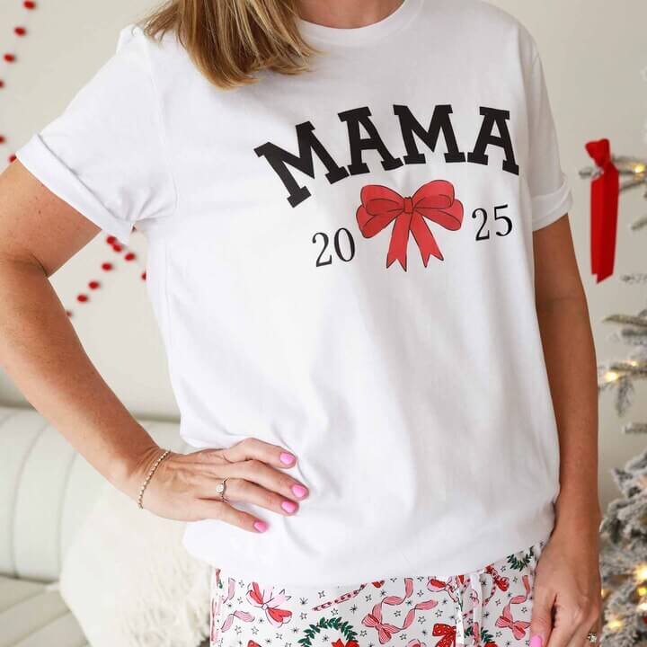 mom bow christmas tshirt with year 