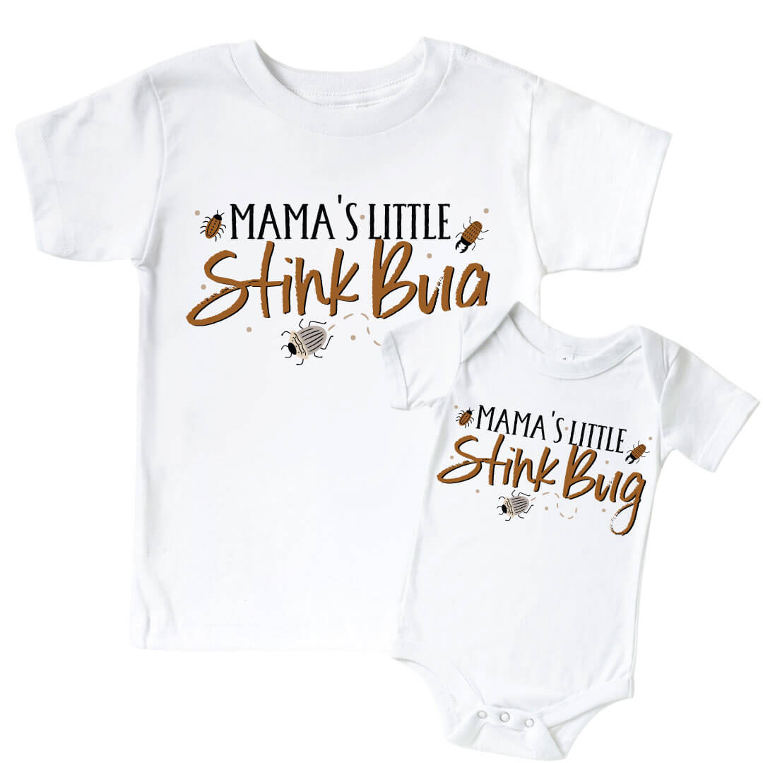 Mama's Stink Bug Graphic Bodysuit & Kids Tee | White