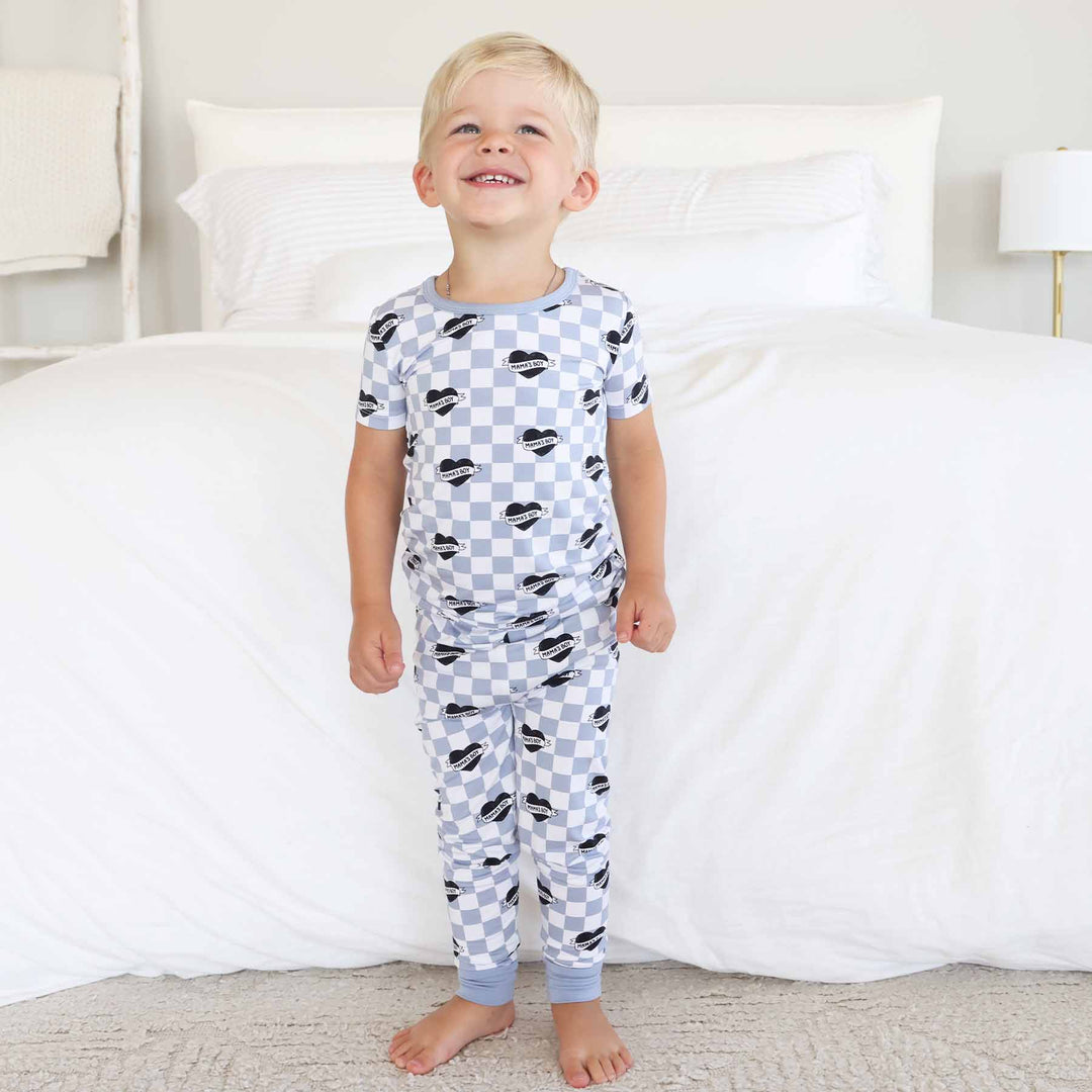 mama's boy two piece pajama set duty blue, white and black