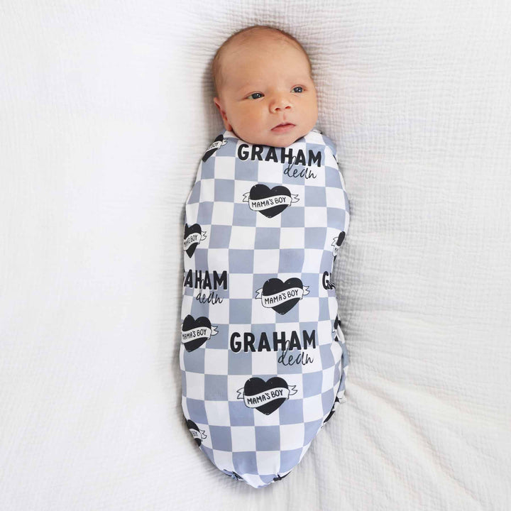 mama's boy personalized swaddle blanket for kids 