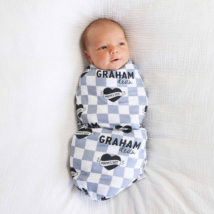 mama's boy personalized swaddle blanket for boys 