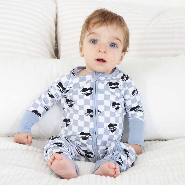 mama's boy zip romper pajama with convertible flip mitts and footies 