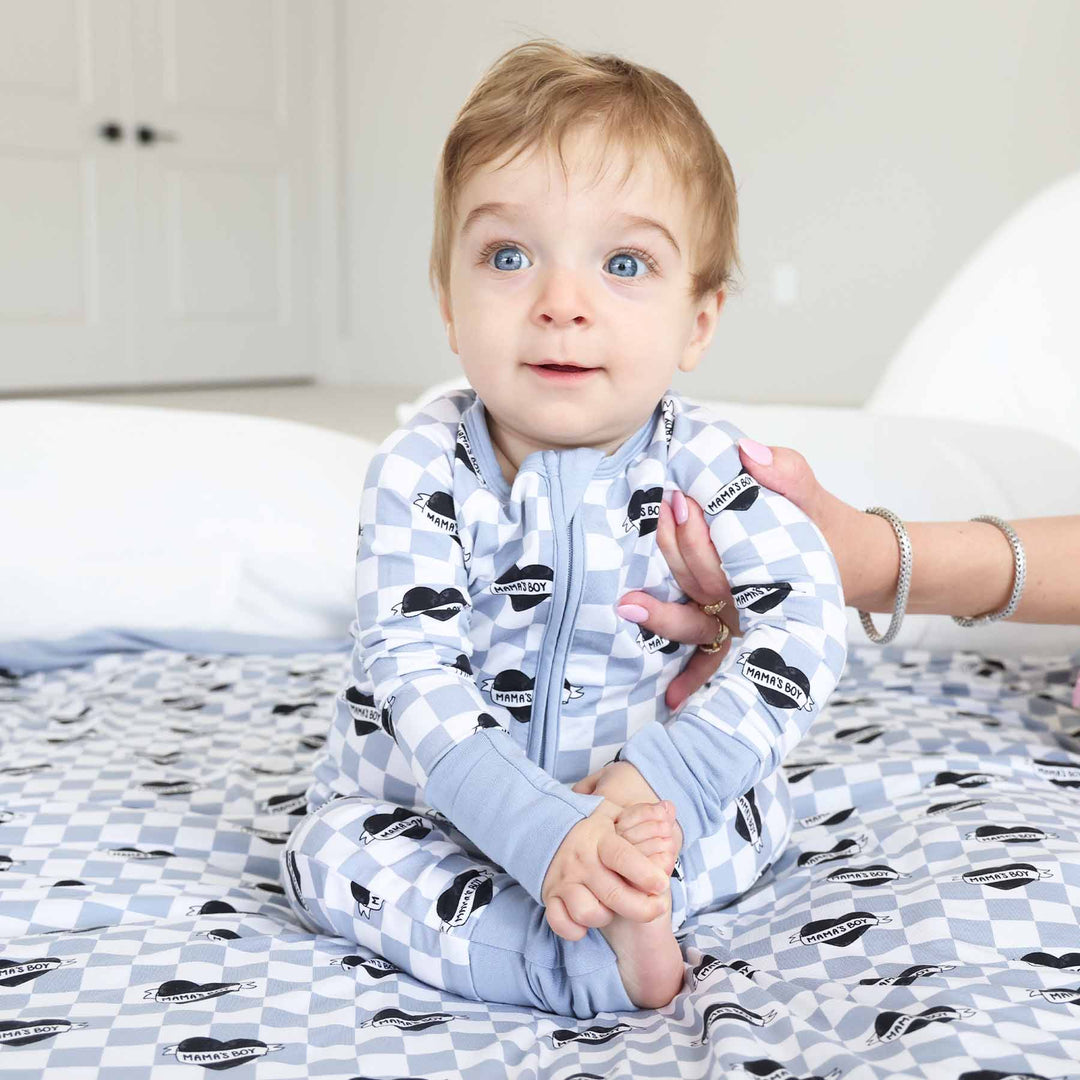 blue, white and black zip romper pajama for baby boys 