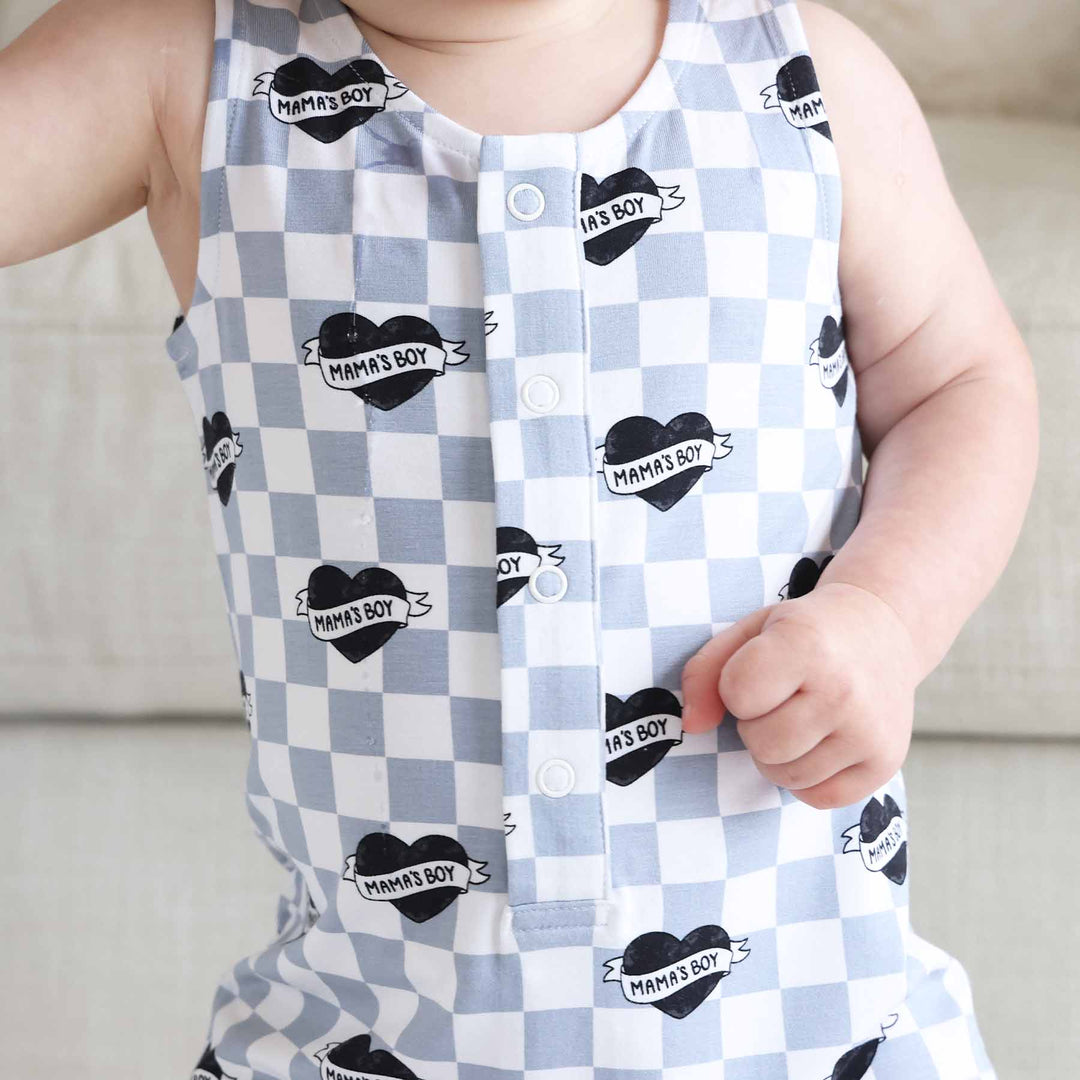 sleeveless snap romper for boys mama's boy