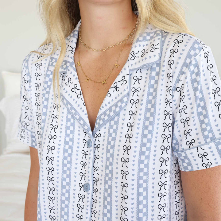 short sleeve flare pant lounge set bow mama 