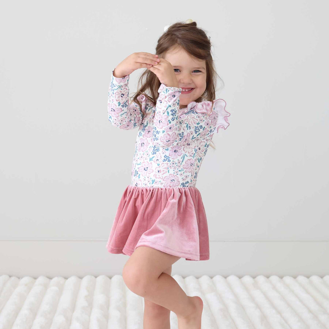 mauve meadow long sleeve leotard for girls 