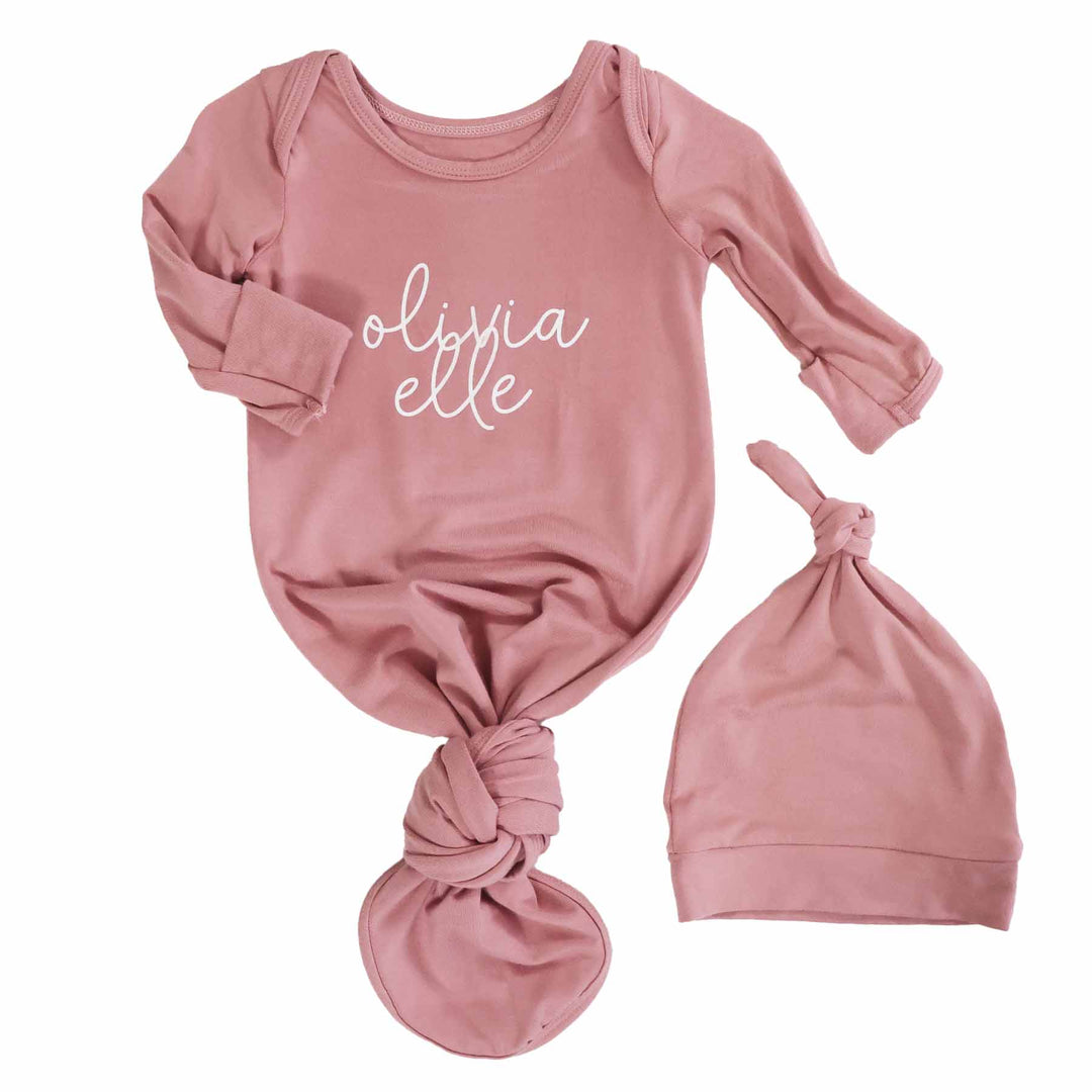 Girl Personalized Bamboo Newborn Baby Knot Gown & Hat