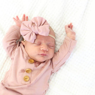 baby knot gown and hat mauve