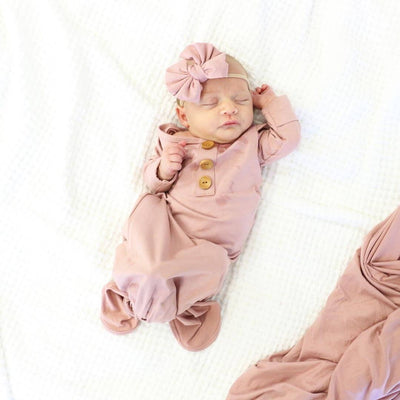 newborn knotted gown solid mauve 