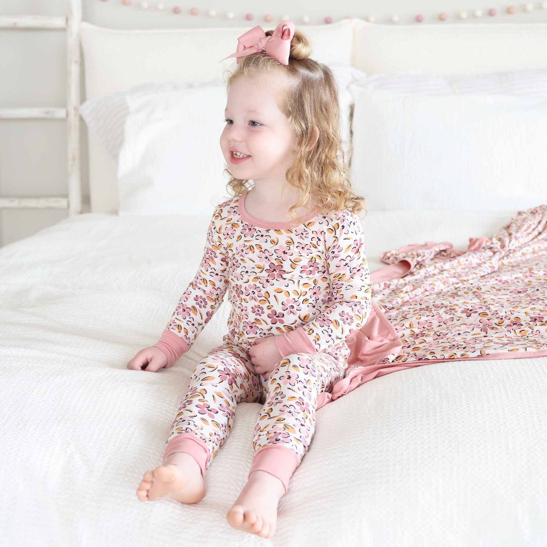 kids two piece pajama set pink and purple floral