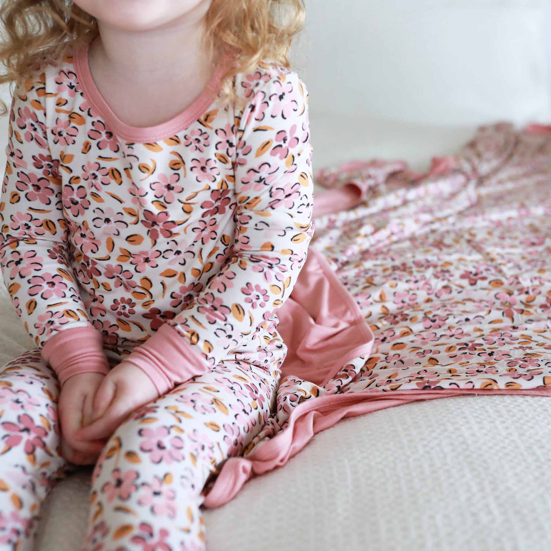 pink and purple floral long sleeve bamboo pajamas for girls