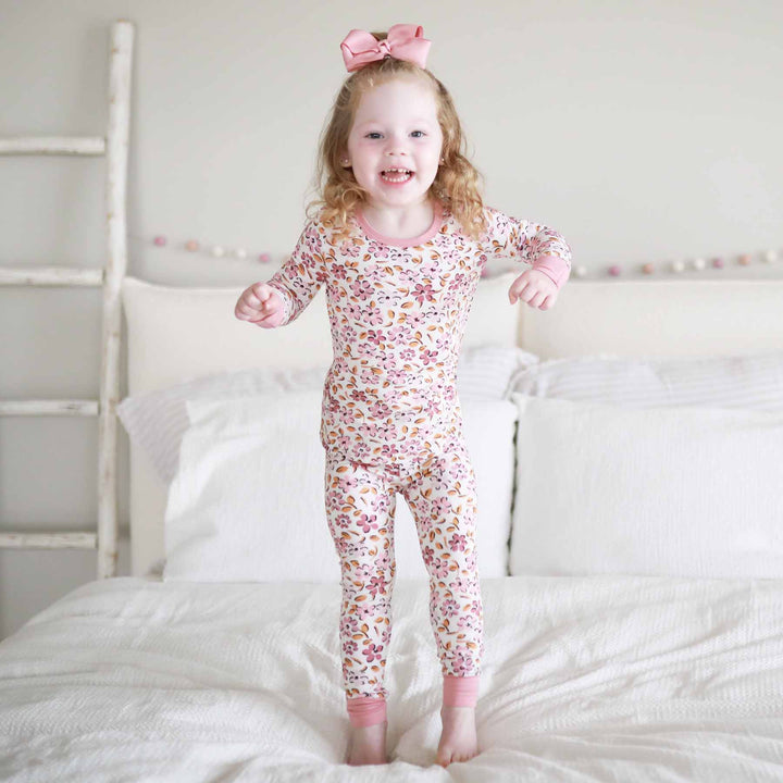 floral pajama set for kids mauve and pink 