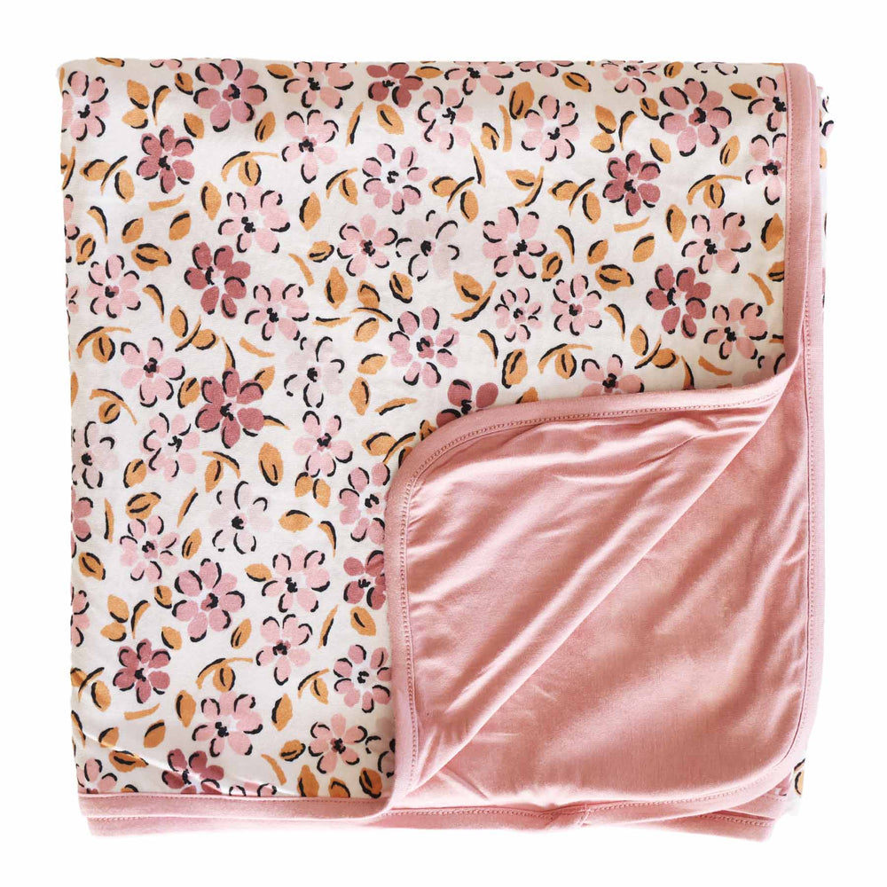 kids double sided bamboo blanket mauve and blush floral 