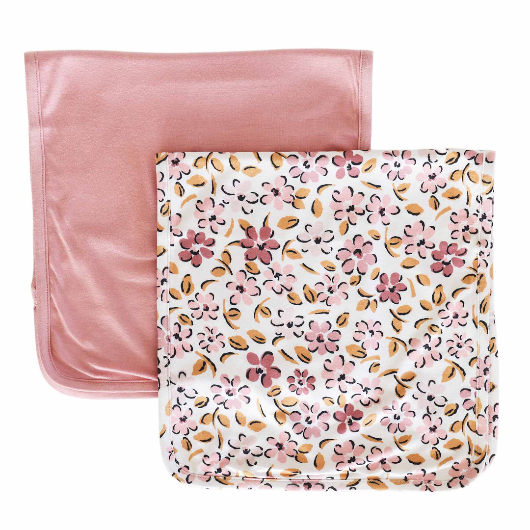 mauve and blush floral 2pc burp cloth set for babies 