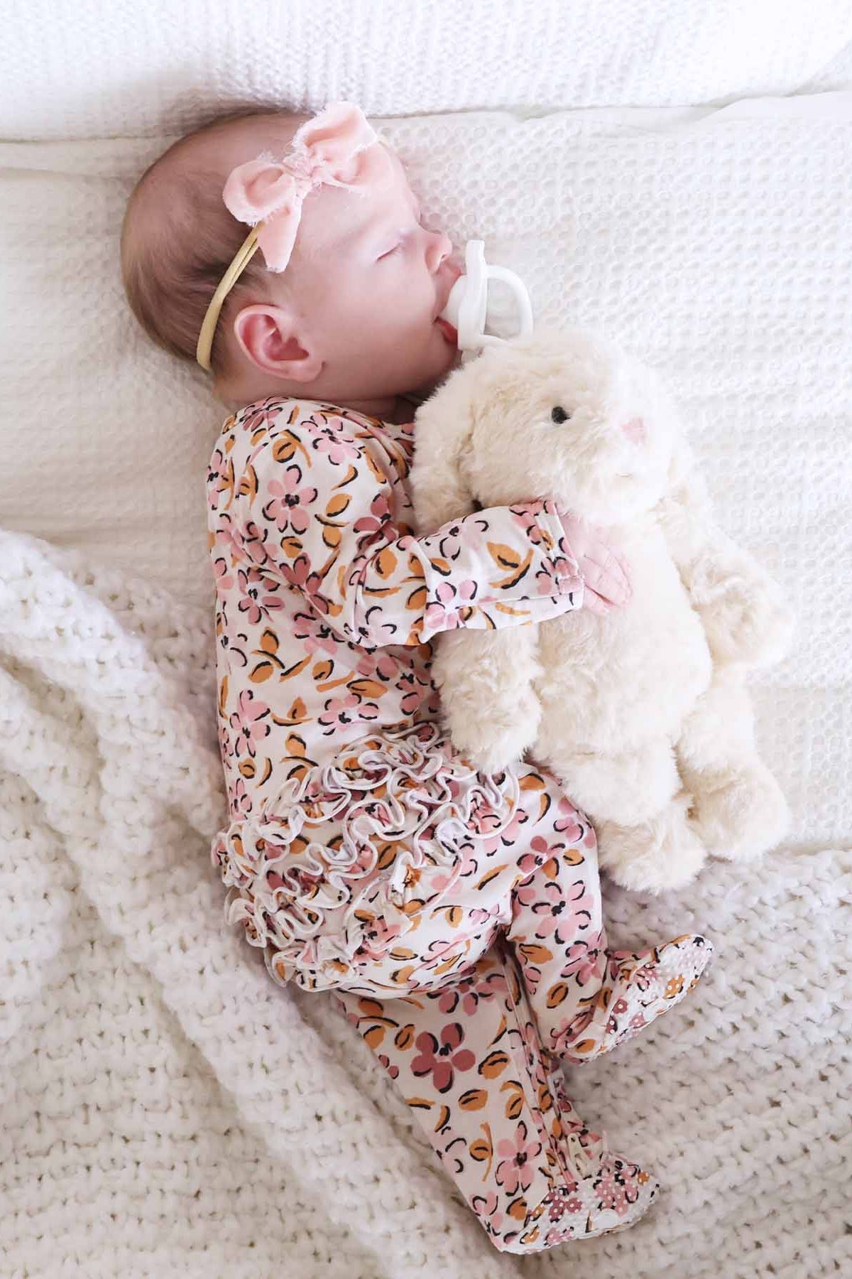 pink and purple floral ruffle baby footie