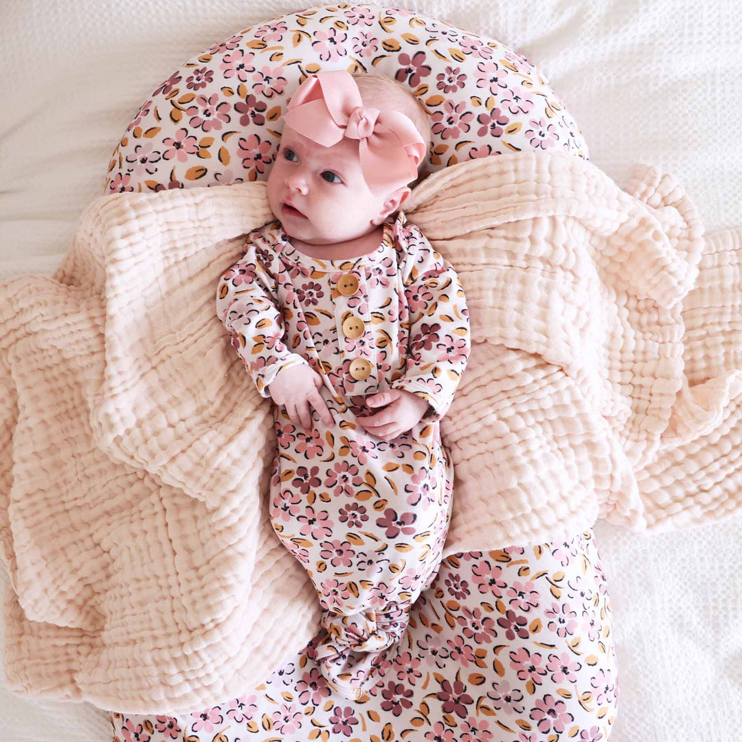 mauve floral baby knot gown