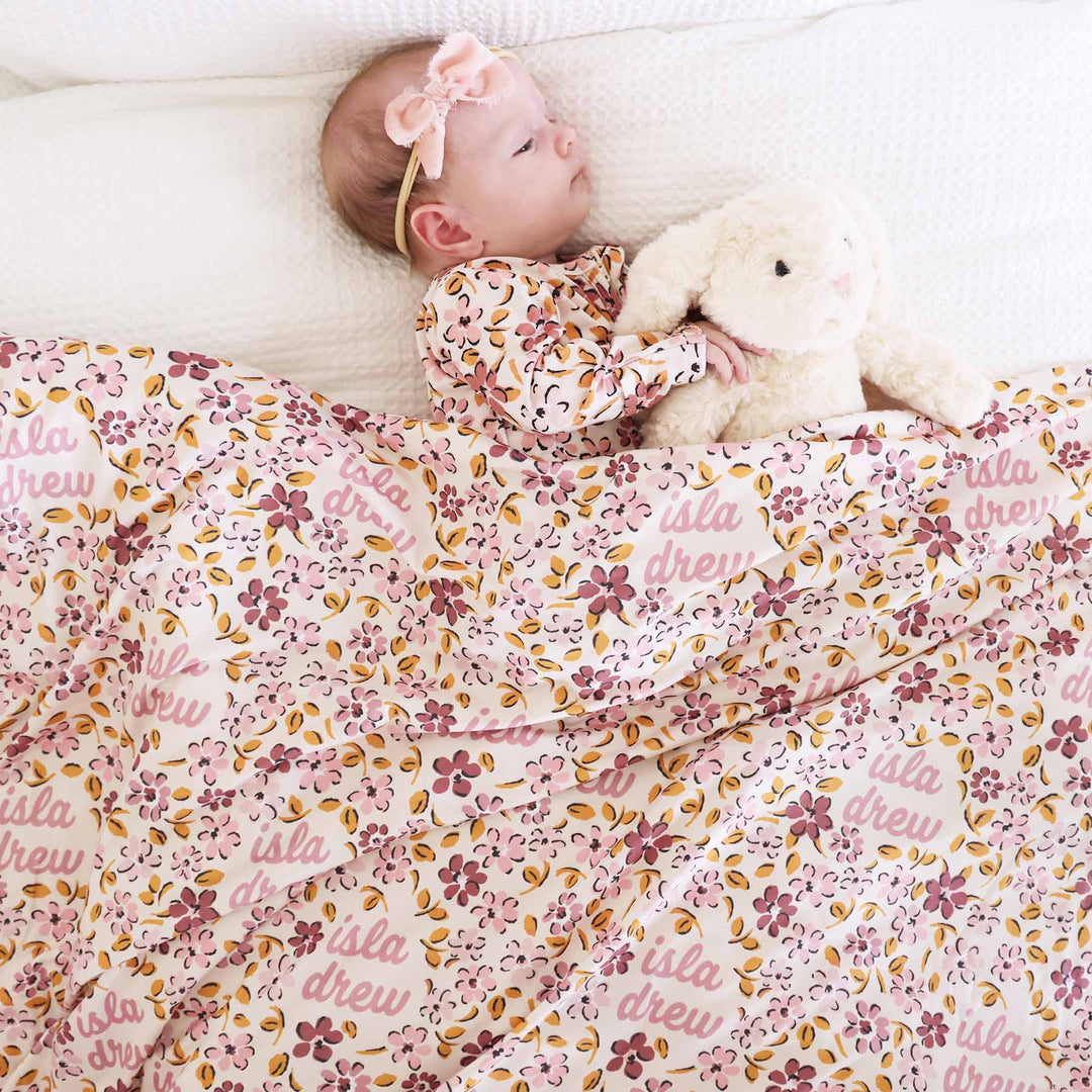 mauvelous meadow personalized swaddle blanket for babies