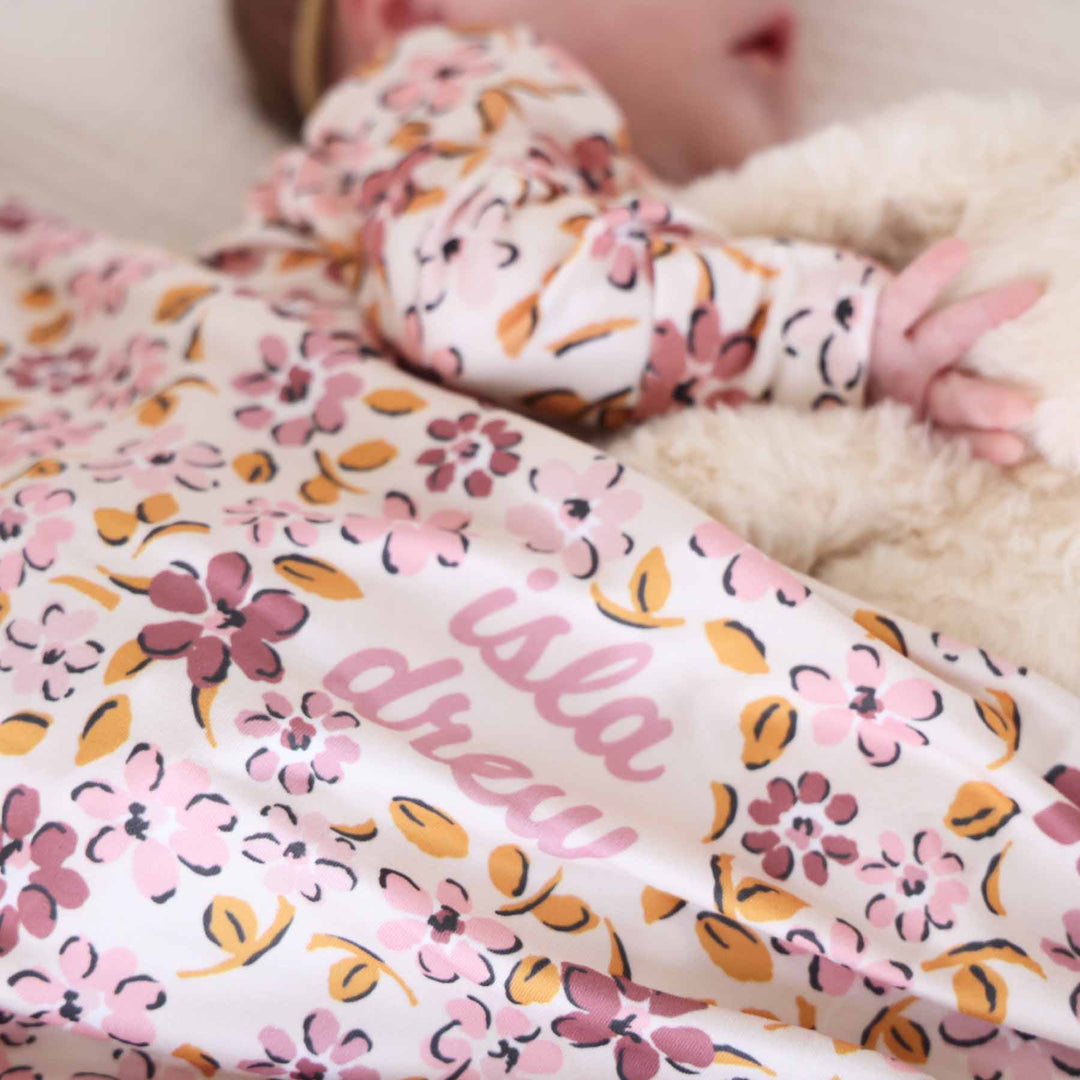 floral name personalized baby swaddle for girls