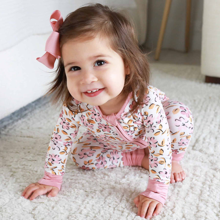 mauve and blush floral baby pajama romper