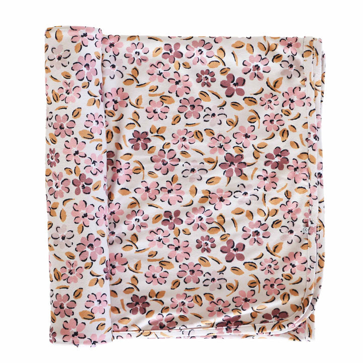 mauve and blush floral oversized swaddle blanket for babies 