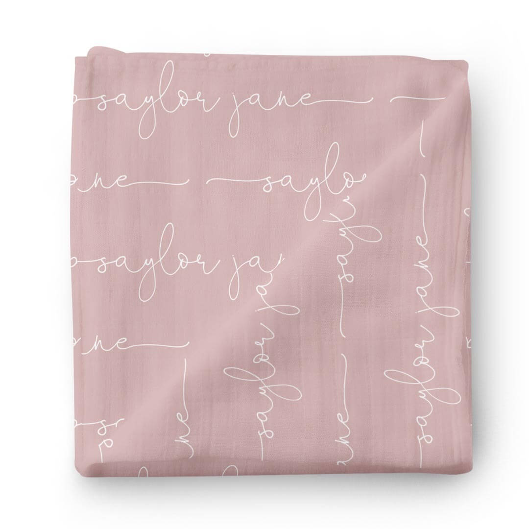 script baby name swaddle blanket personalized mauve
