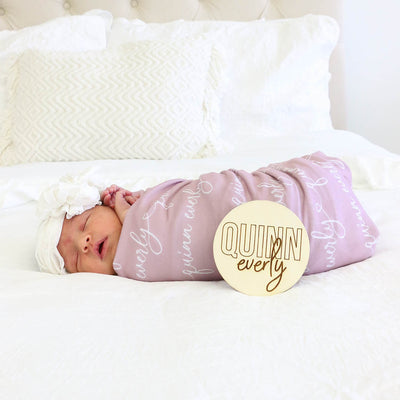 personalized baby name wood announcement block and script font 
