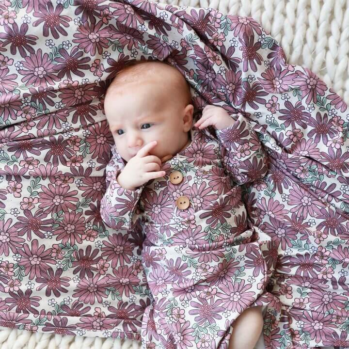 purple floral oversized bamboo swaddle blanket 