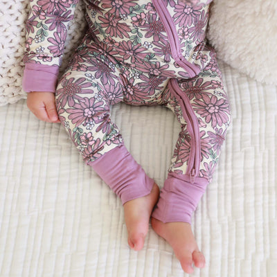moody floral convertible zip romper with flip mitts 