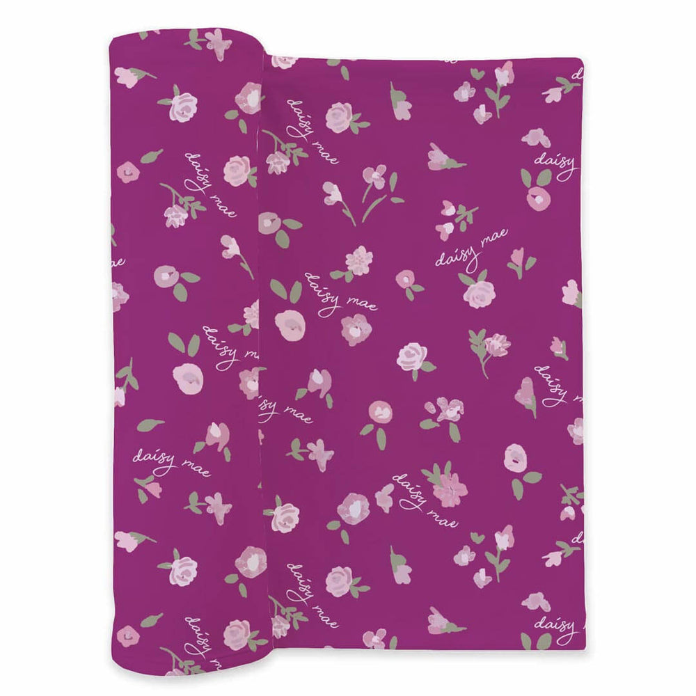 dark pink personalized floral swaddle for babies 