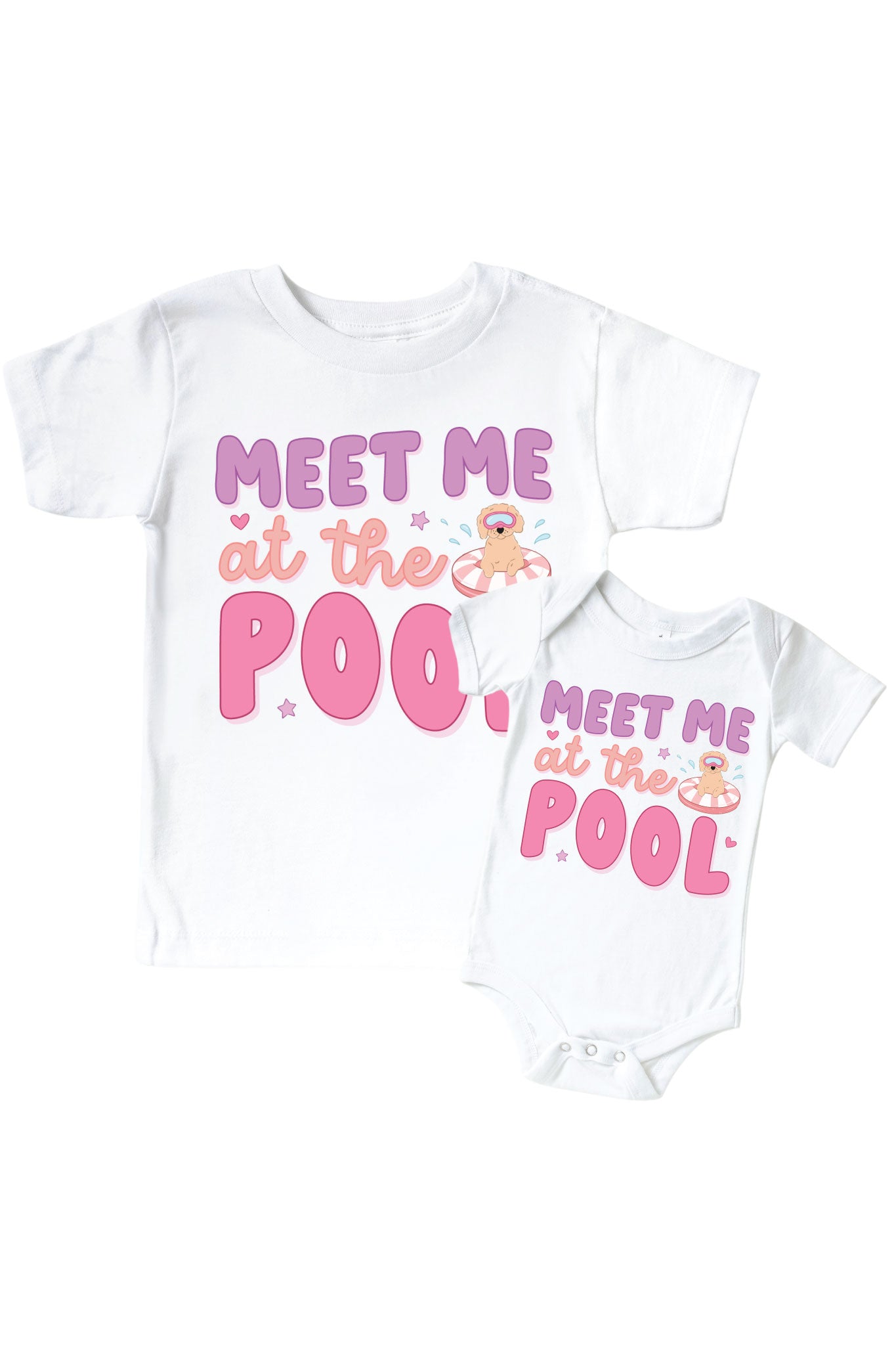 Pool Time Pink Graphic Bodysuit & Kids Tee | White