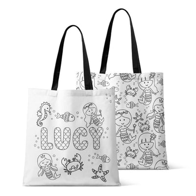 mermaid personalized colorable tote 