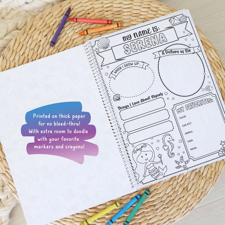 all about me page in mermaid personalized coloring book for kids 