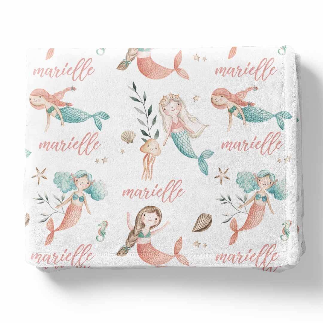 mermaid personalized toddler blanket 