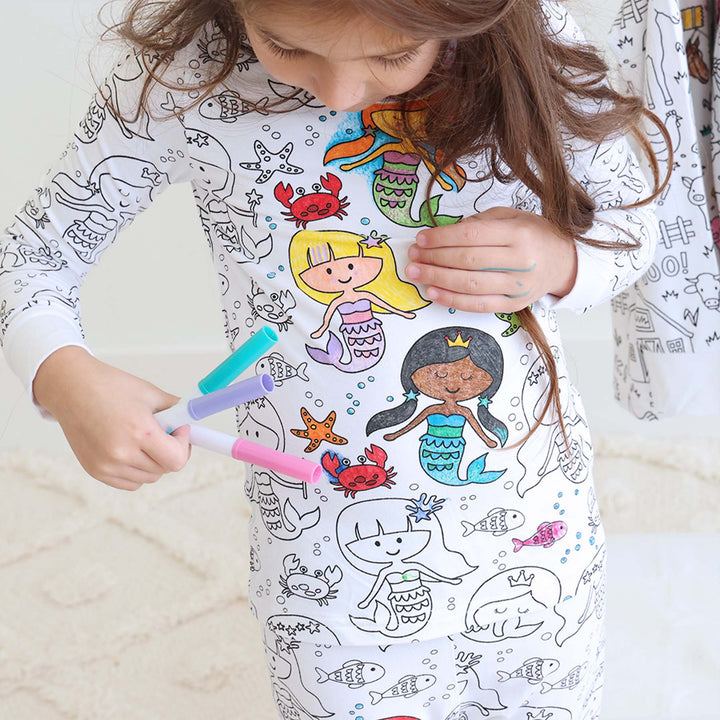 Colorable Two Piece Pajama Set | Mermaid Magic