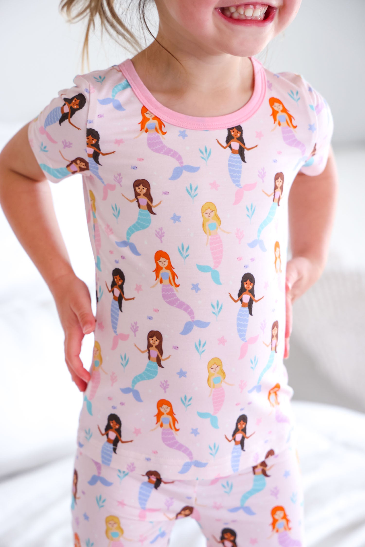 toddler in let's be mermaids two piece bamboo pajama set, summer