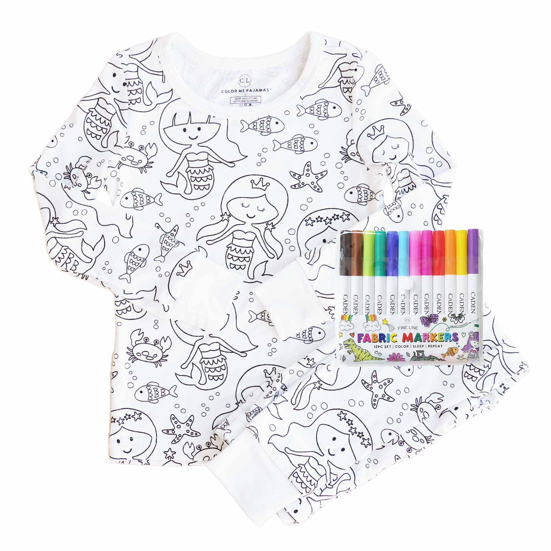 mermaid colorable pajamas for kids 