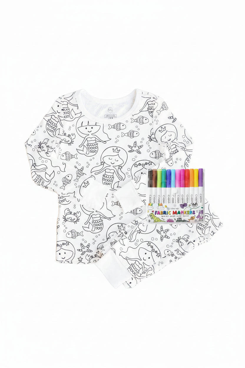 Colorable Two Piece Pajama Set | Mermaid Magic