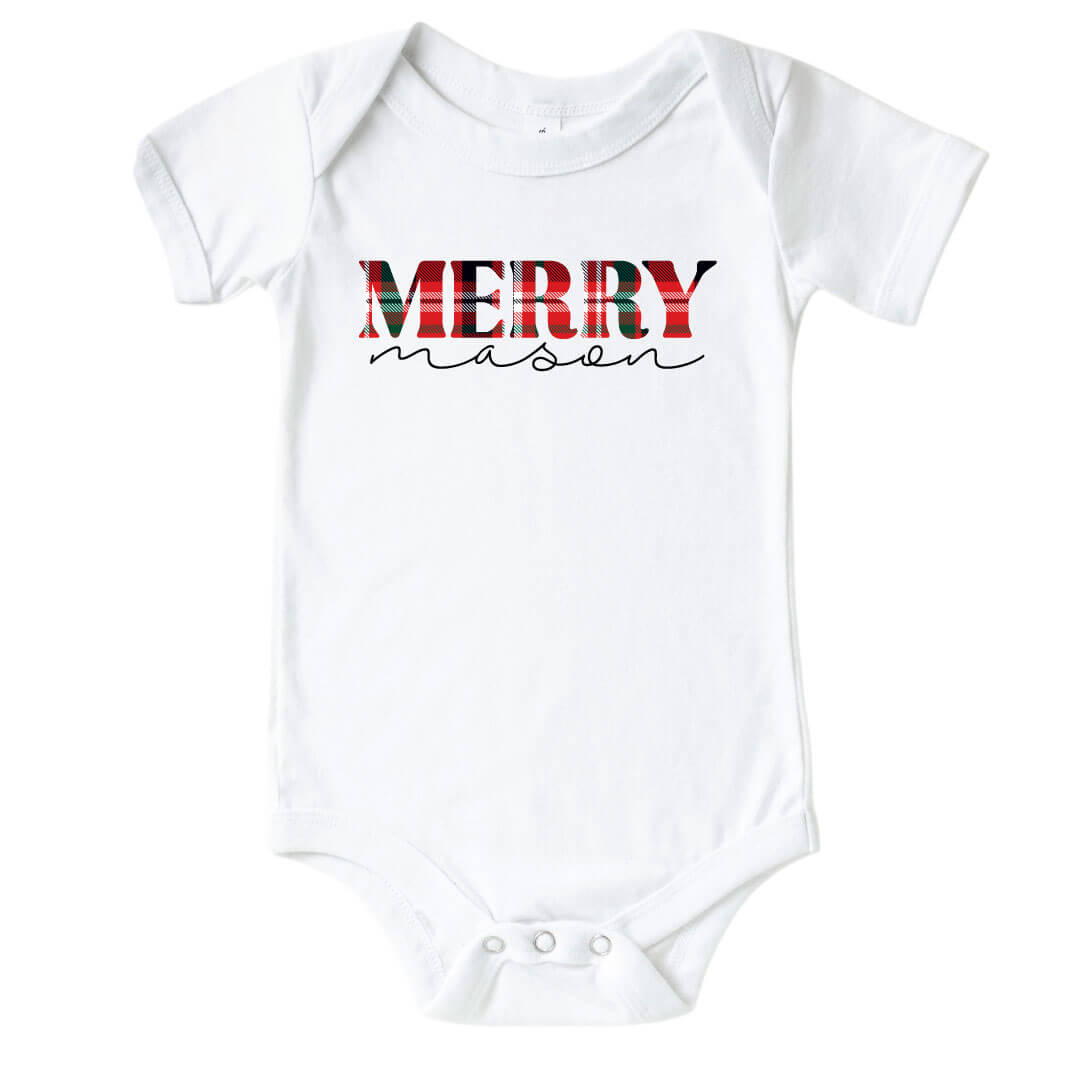 merry personalized christmas bodysuit for babies 